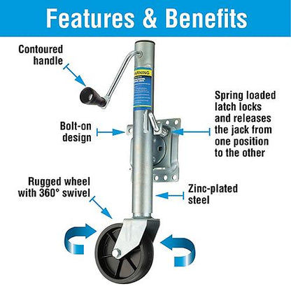 Seachoice 52021 Foldup Boat Trailer Jack, 6" Wheel, 1,000 lbs. Max Load