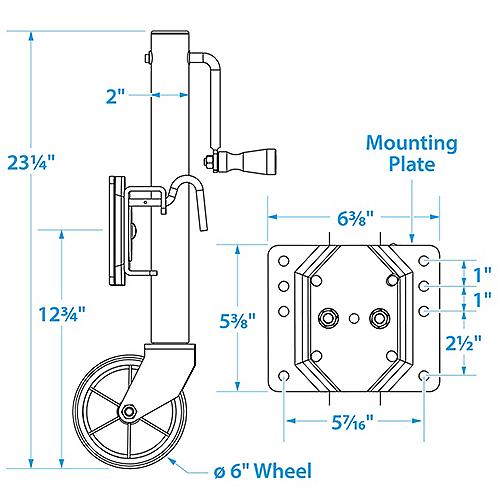 Seachoice 52021 Foldup Boat Trailer Jack, 6" Wheel, 1,000 lbs. Max Load