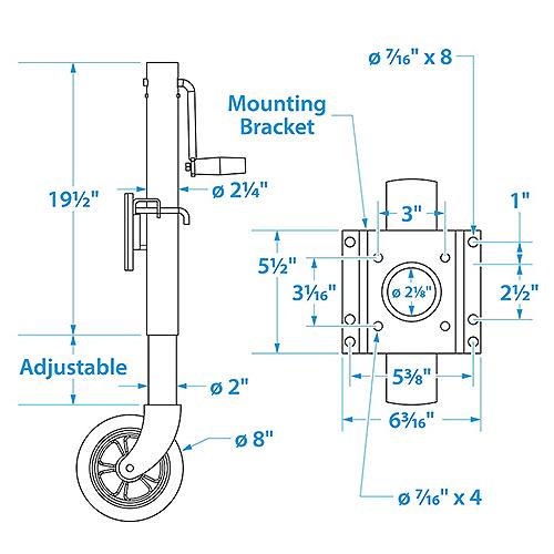 Seachoice Fold Up Trailer Jack, 22-7/8 In., Max Lift 1500 Lbs.