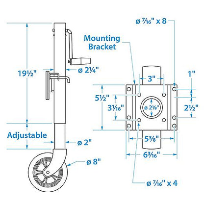 Seachoice Fold Up Trailer Jack, 22-7/8 In., Max Lift 1500 Lbs.
