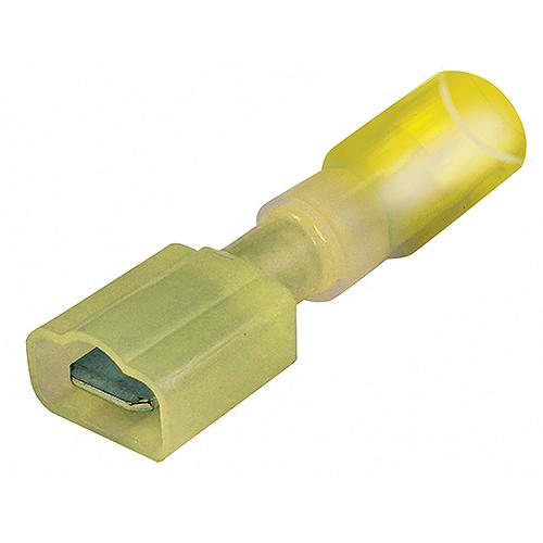 Seachoice 60321 3-to-1 Heat Shrink Insulated Quick Disconnect, 12-10 Ga., 0.250" Male, Yellow, 25-Pack
