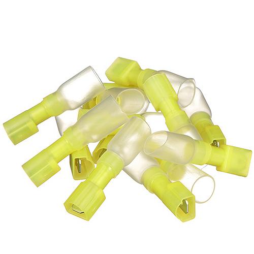 Seachoice 60321 3-to-1 Heat Shrink Insulated Quick Disconnect, 12-10 Ga., 0.250" Male, Yellow, 25-Pack