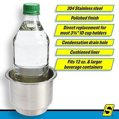 Seachoice 79420 Recessed Drink Holder, 305 Stainless-Steel, 3-5/8" ID