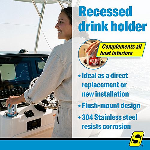 Seachoice 79420 Recessed Drink Holder, 305 Stainless-Steel, 3-5/8" ID
