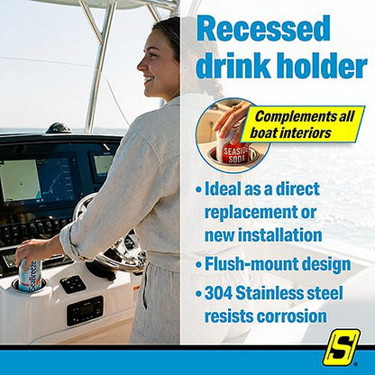 Seachoice 79420 Recessed Drink Holder, 305 Stainless-Steel, 3-5/8" ID
