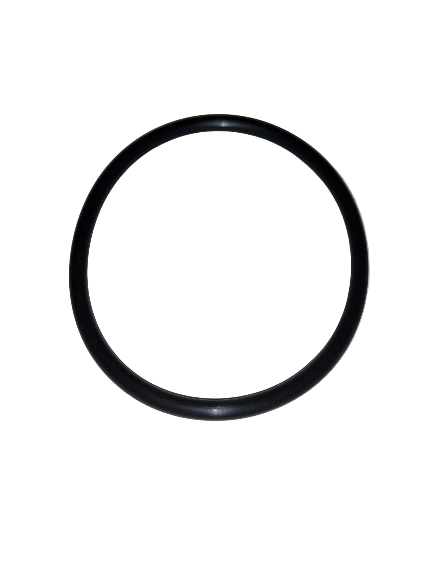 A black rubber O-ring or gasket shown flat against a plain light gray background.