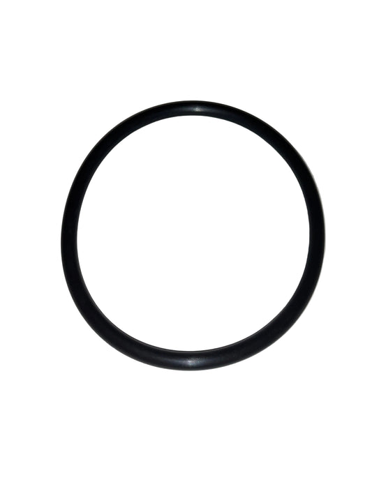 A black rubber O-ring or gasket shown flat against a plain light gray background.