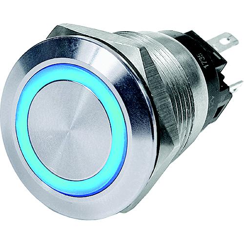 Blue Sea 4161 Push Button LED Ring Switch, Blue, Off-(On)