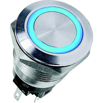 Blue Sea 4161 Push Button LED Ring Switch, Blue, Off-(On)