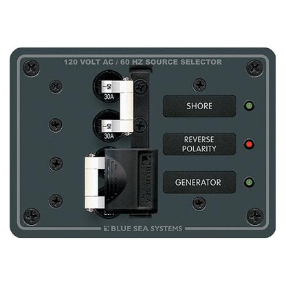 Blue Sea Systems 8032 Traditional Metal Circuit Breaker Panel **CLOSEOUT** - 120V AC Toggle Source Selector