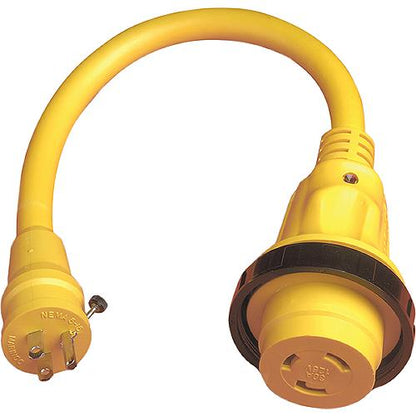 Marinco Standard Pigtail Adapter Dock Side Male 15A 125V Straight Blade With Locking Screw to Female 30A 125V Locking With Sealing Collar System