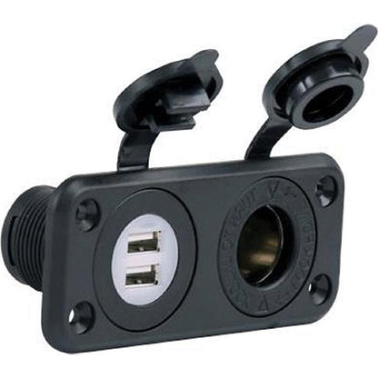12v Dual USB & Recp Combo w/plug