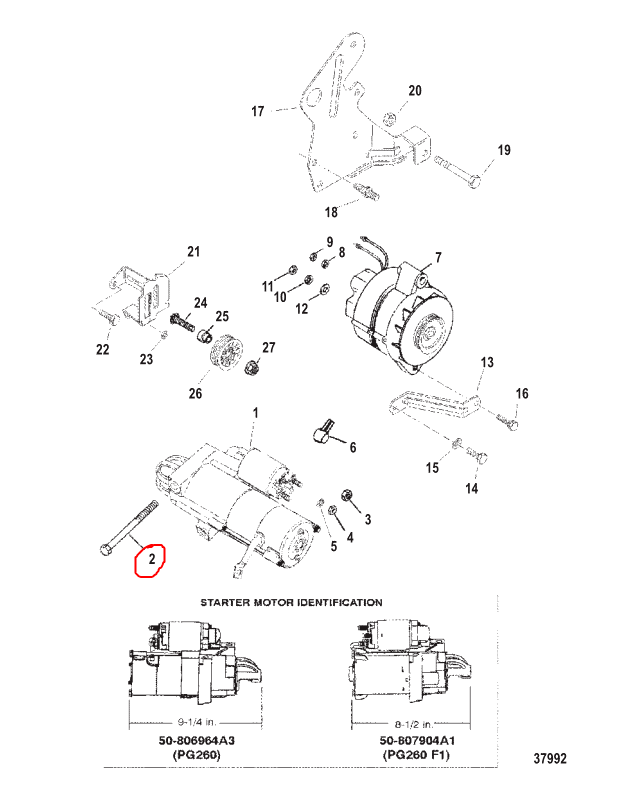 Starter Bolt, (.375-16 x 4.33) Quicksilver 8053432