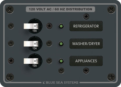 Blue Sea Systems 8058 120V AC 3 Position Circuit Breaker Panel, (NOS) This One Only, CLOSE OUT