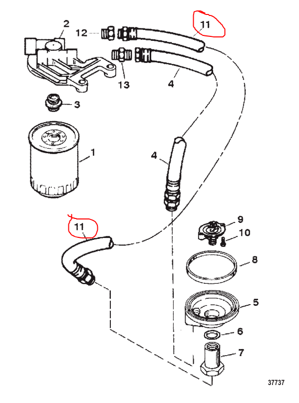 HOSE, REM BRKT, ENG ADAPTOR, Quicksilver 8061265