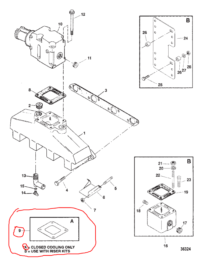 Exh Elbow Gasket, Block-off, Closed Cooling, Quicksilver 8637251