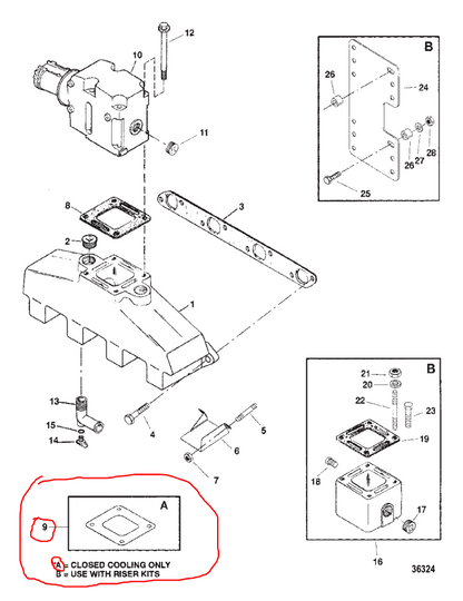 Exh Elbow Gasket, Block-off, Closed Cooling, Quicksilver 8637251