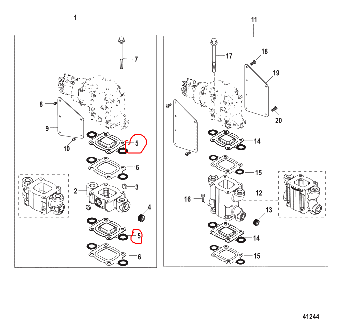 Exhaust Elbow Gasket, Dry Joint, Block Off, Quicksilver 864549A02
