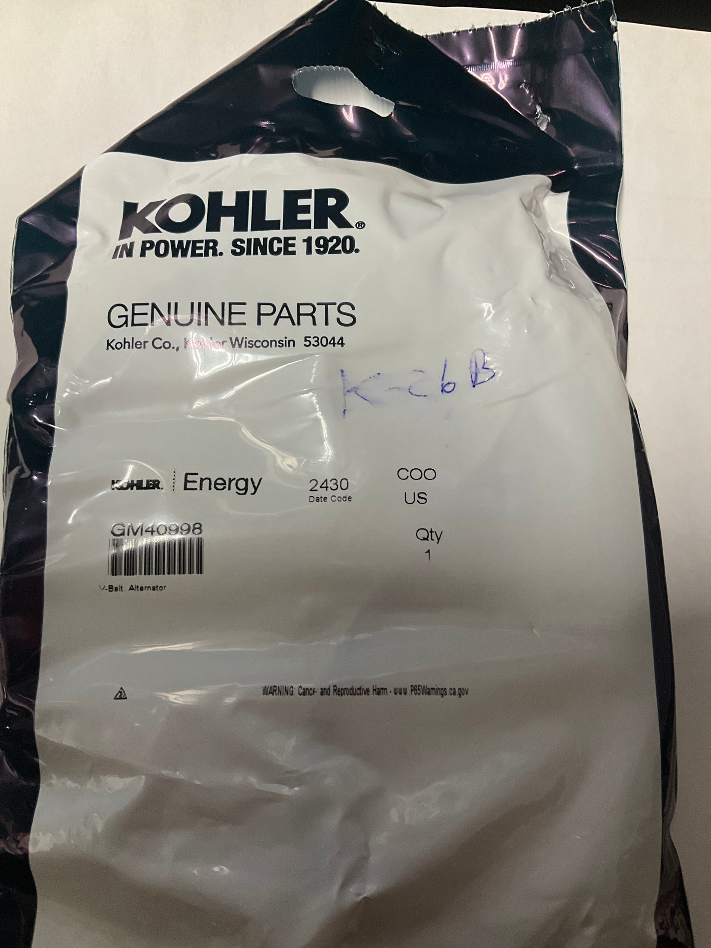 Kohler GM40998 OEM Belt