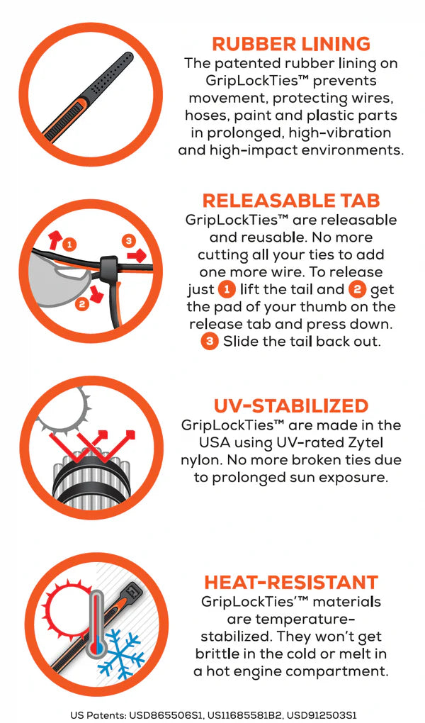 GripLockTies® 12" Rubber-Lined, Reusable Cable Ties 40pk