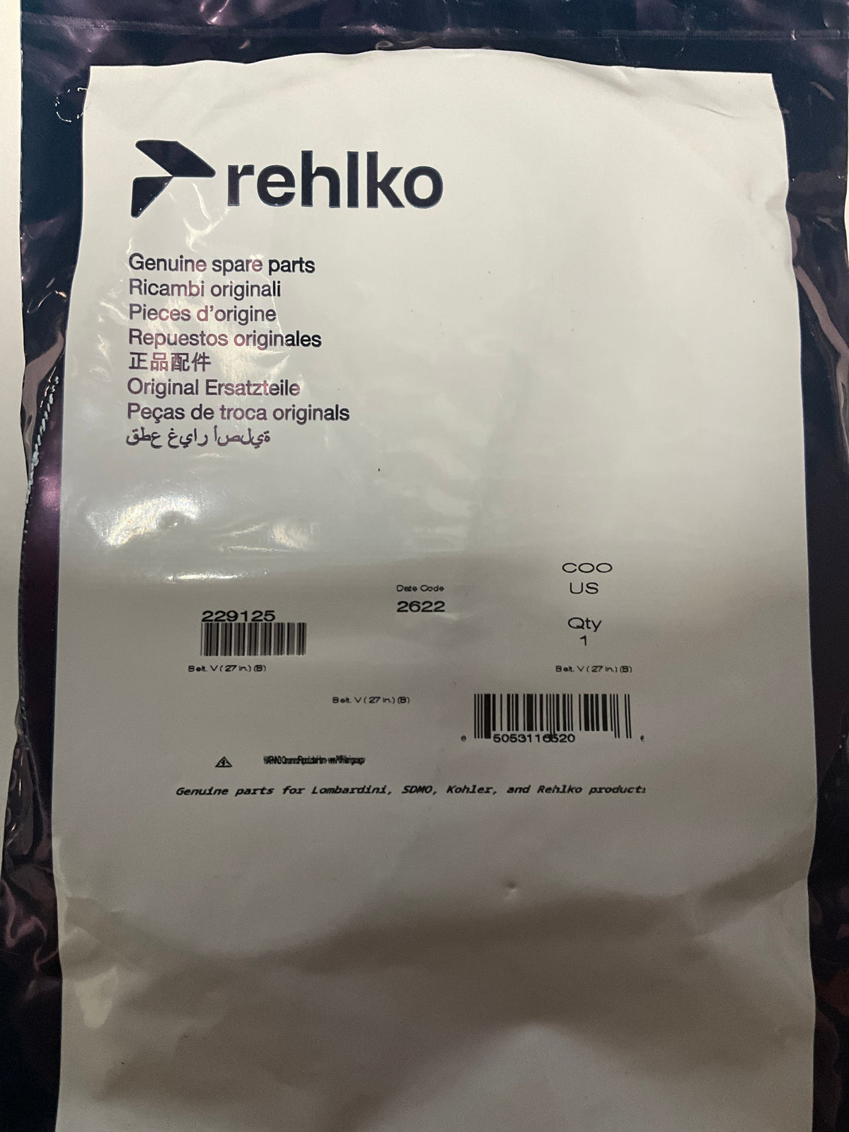 Kohler 229125 OEM V-Belt