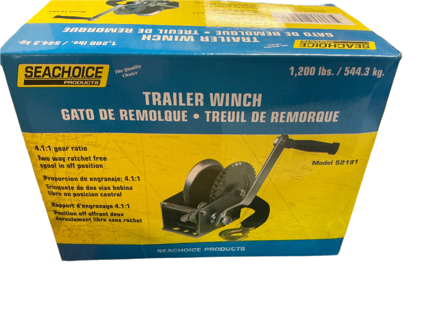Seachoice 52191 1,200 Lb. Manual Trailer Winch, 1-Speed, 25-Ft. Strap w/Snap Hook