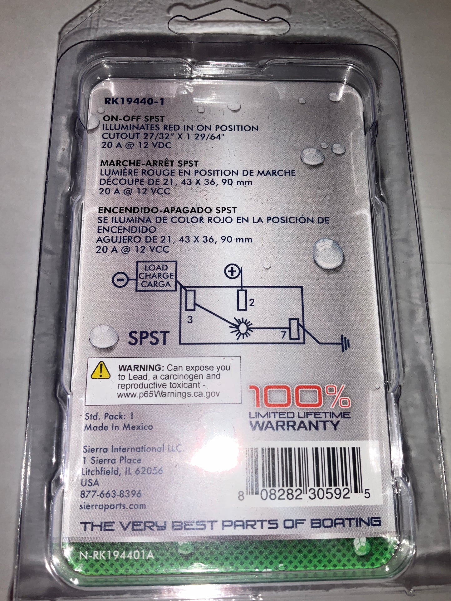 Illuminated Weather Resistant Contura® Rocker Switch on off RK19440-1