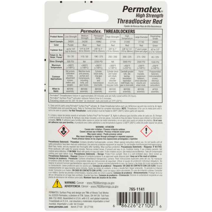 Permatex® High Strength Threadlocker Red, 6 ML