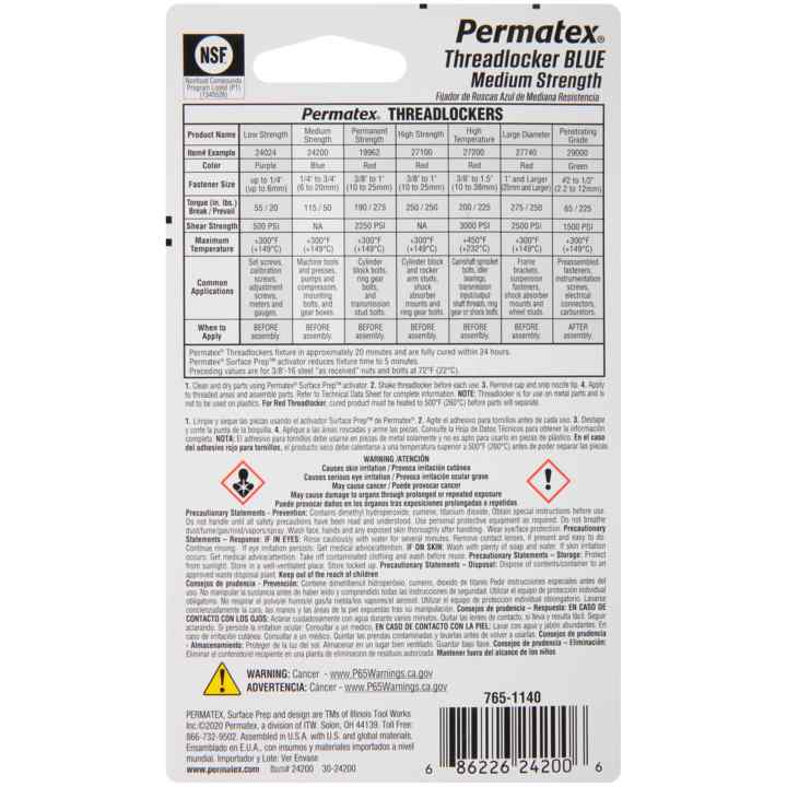 Permatex® Medium Strength Threadlocker Blue , 6 ML