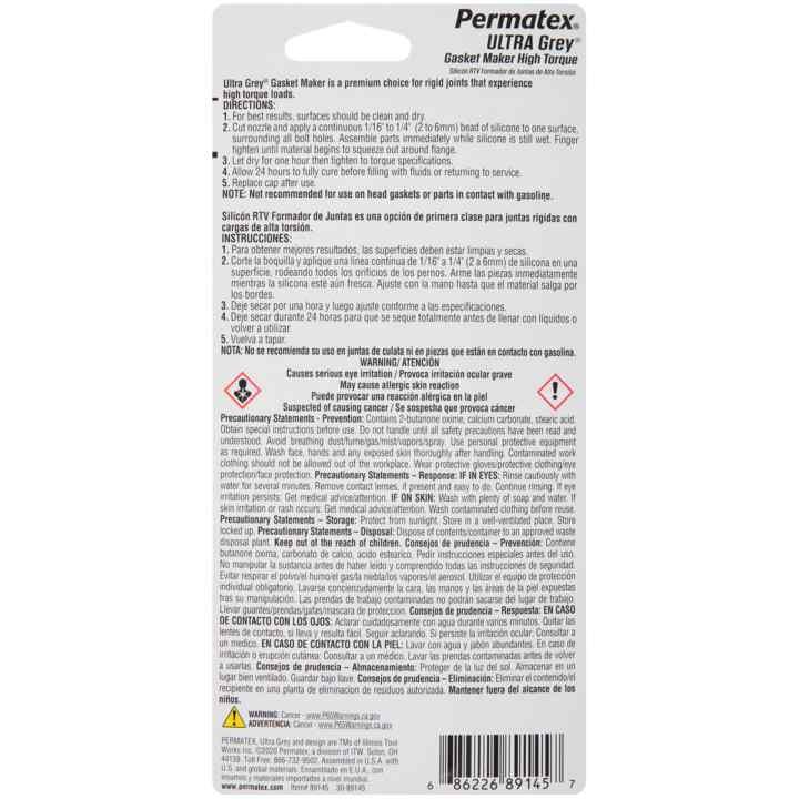 Permatex® Ultra Grey® RTV Silicone Gasket Maker, 3 OZ
