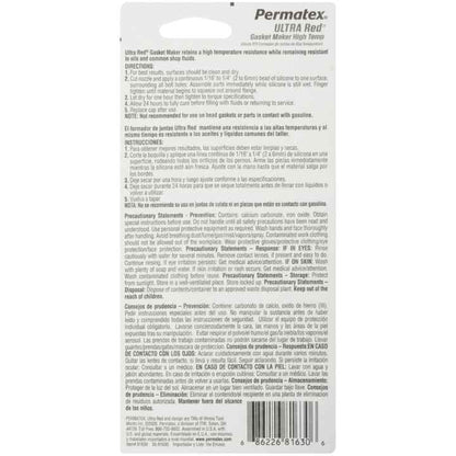 Permatex® Ultra Red® RTV Silicone Gasket Maker, 3 OZ