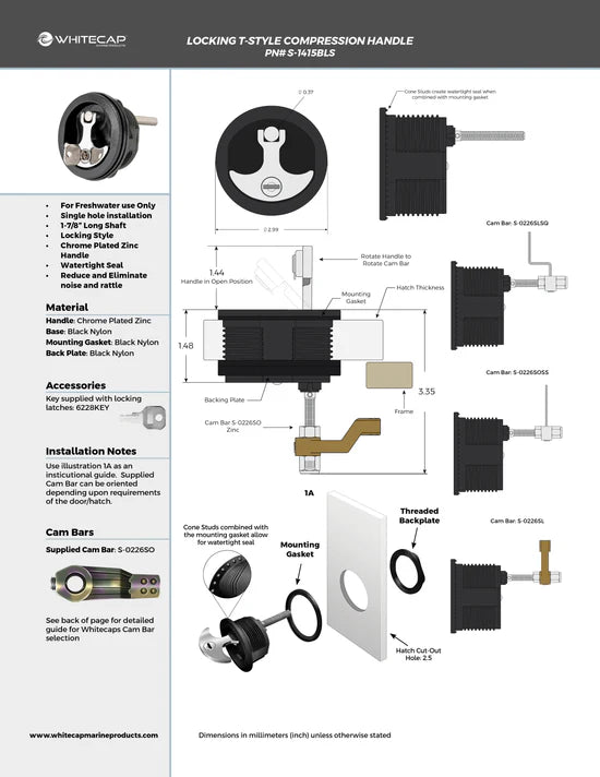 Chrome Plated Zinc Black Nylon Non-Locking Compression Handle with 1-7/8" Shaft