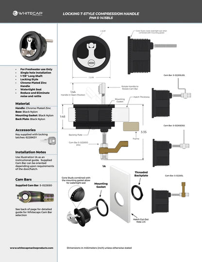 Chrome Plated Zinc Black Nylon Non-Locking Compression Handle with 1-7/8" Shaft