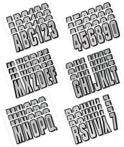 Hardline Series 320 Registration Kit, Solid Color Block Font With Drop Shadow (Includes 4 Sets of 3" A-Z, 0-9), Silver/Black