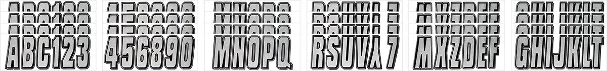 Hardline Series 320 Registration Kit, Solid Color Block Font With Drop Shadow (Includes 4 Sets of 3" A-Z, 0-9), Silver/Black