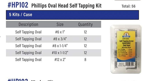 Oval Head Self Tapping Screw Kit SS HP-102  56 pieces HP102