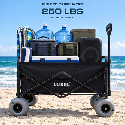 Electric Beach Wagon 500W – Motorized Folding Cart with Balloon Wheels Black