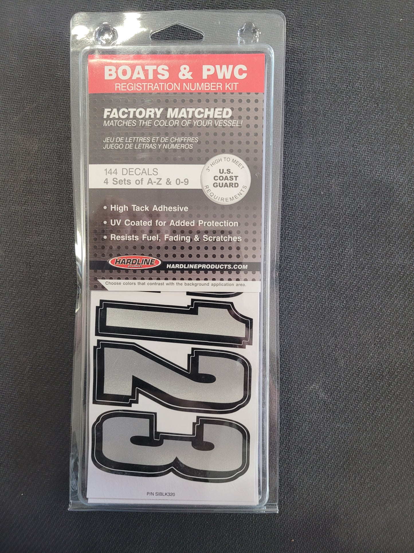 Hardline Series 320 Registration Kit, Solid Color Block Font With Drop Shadow (Includes 4 Sets of 3" A-Z, 0-9), Silver/Black