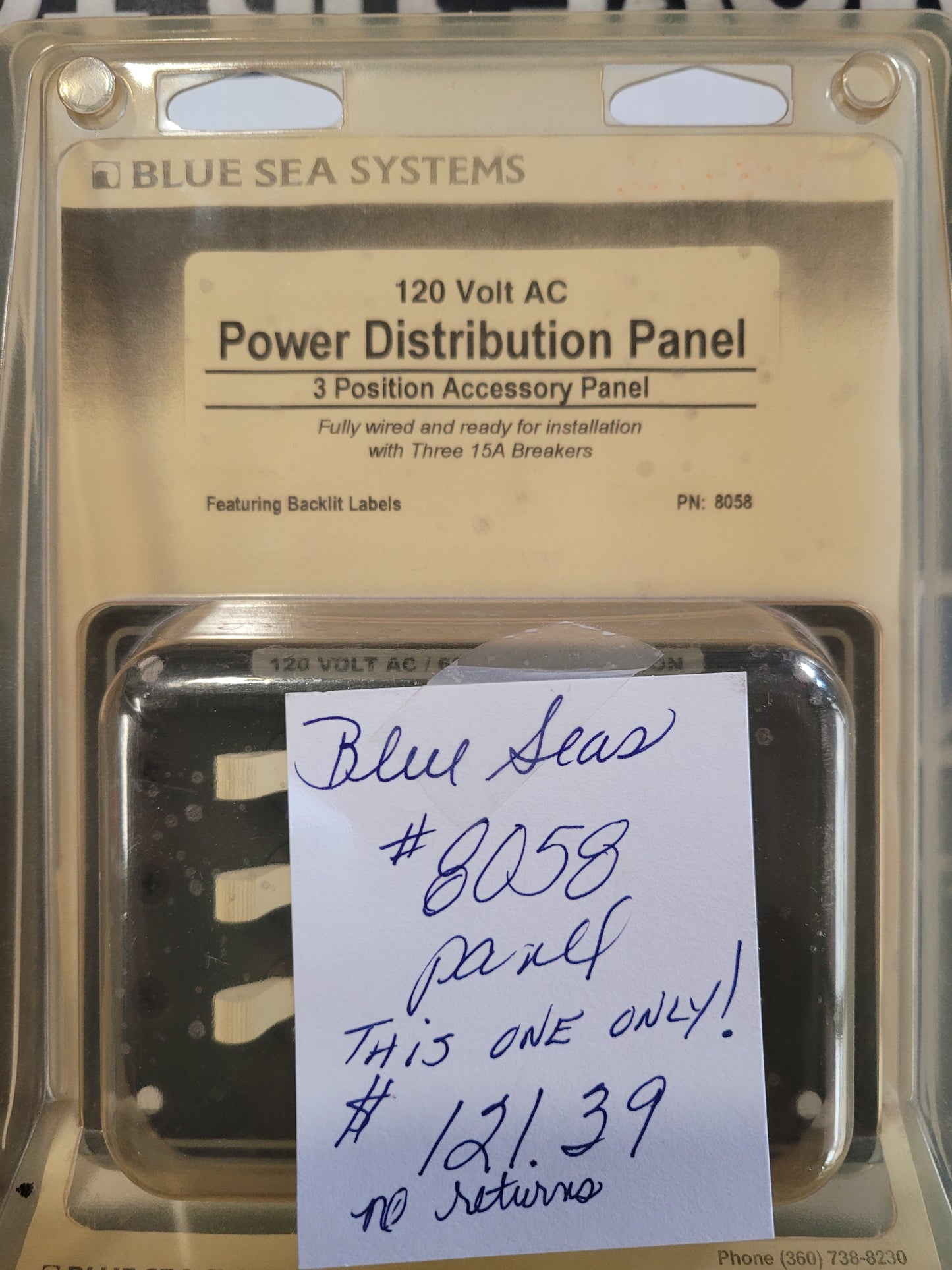 Blue Sea Systems 8058 120V AC 3 Position Circuit Breaker Panel, (NOS) This One Only, CLOSE OUT