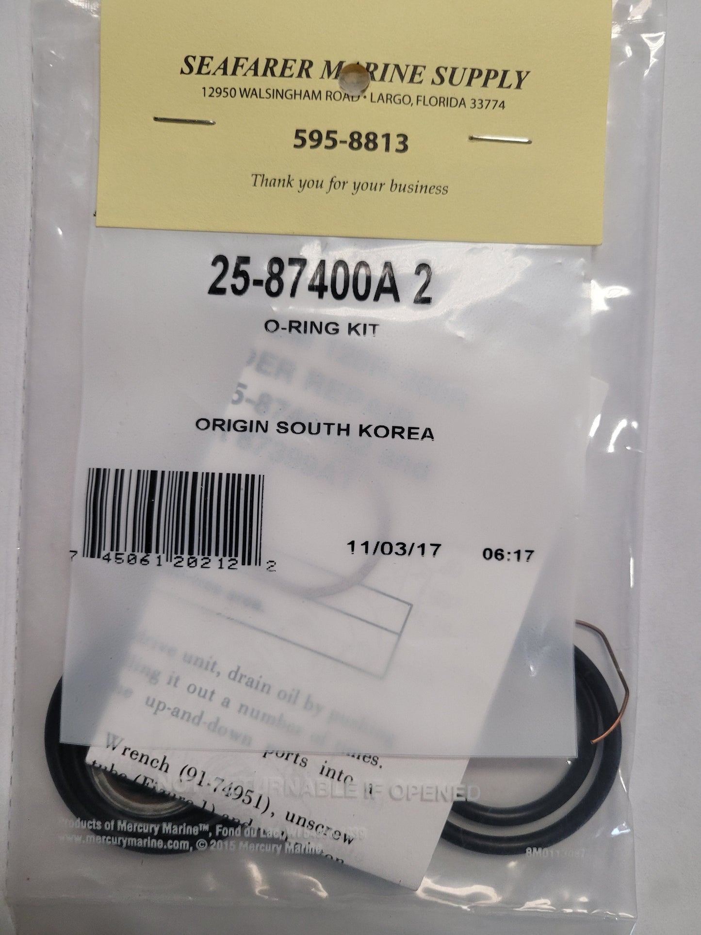 Trim Cylinder O-Ring Kit, Quicksilver 87400A2