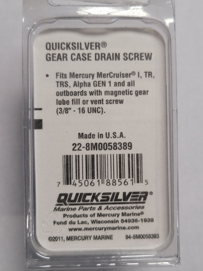 Gearcase Drain Screw, Magnetic, Quicksilver 8M0058389