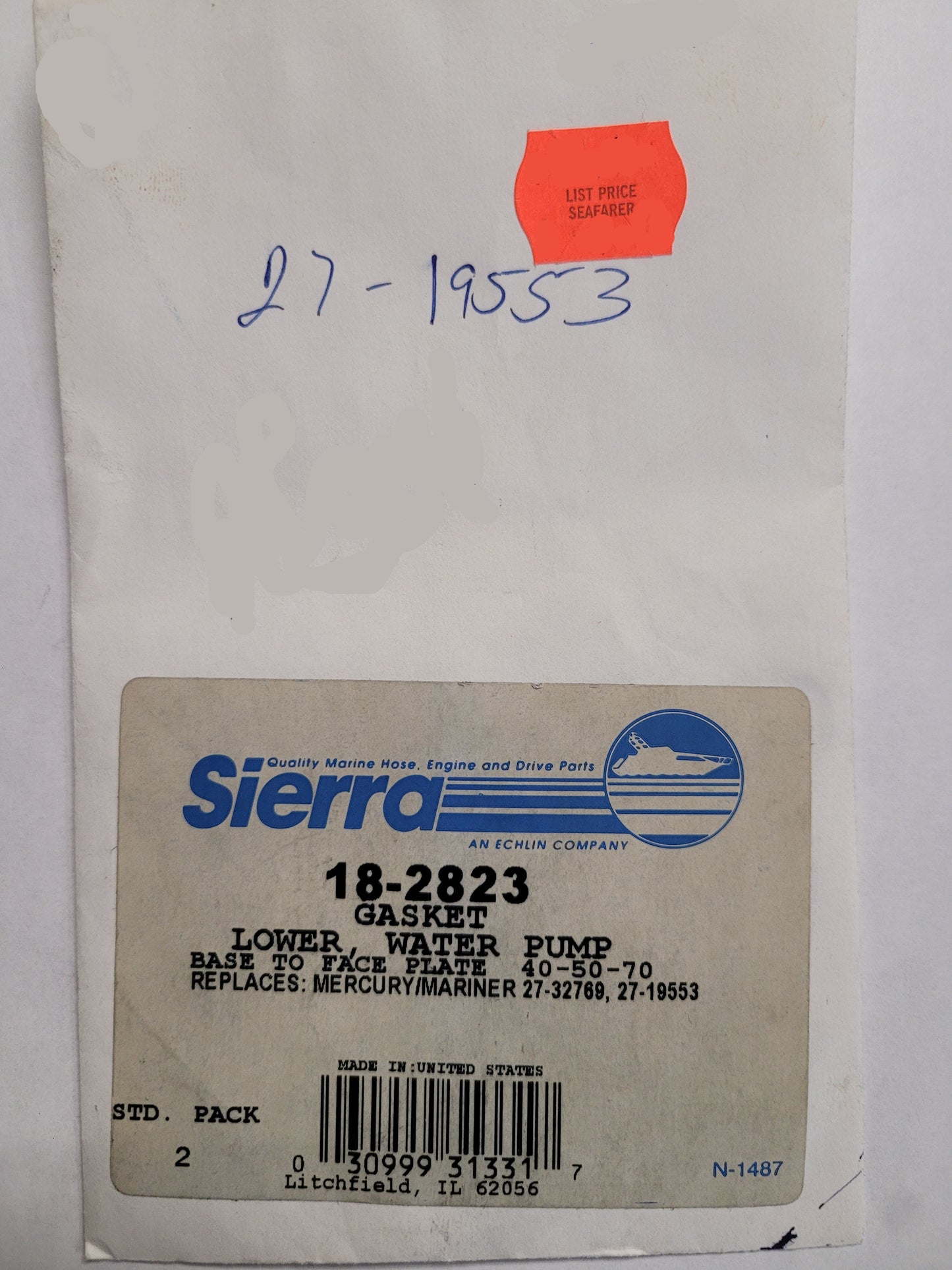 Gasket, Lower Water Pump, Sierra 18-2823