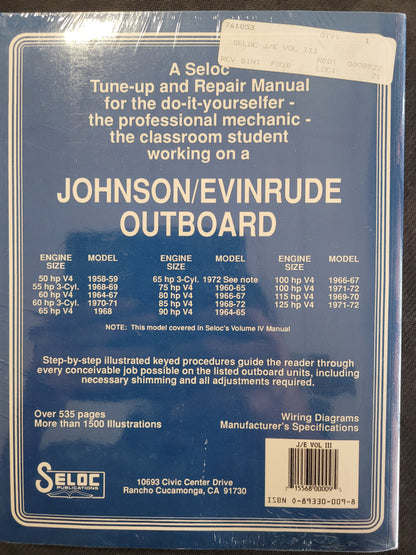 Repair Manual, Seloc 009-8, JOHNSON/EVINRUDE Outboard, 1958-1972, 50-125HP