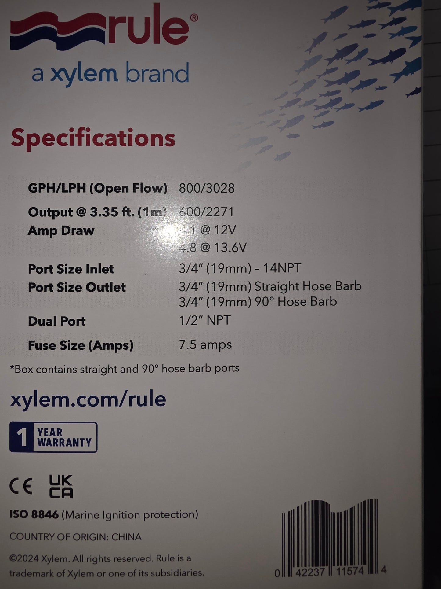 Rule 603FC Straight Seacock 800 GPH 12V - Replaces 403FC