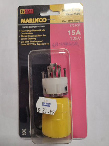 Marinco 4721CR 15A/125V Locking Type Male Plug
