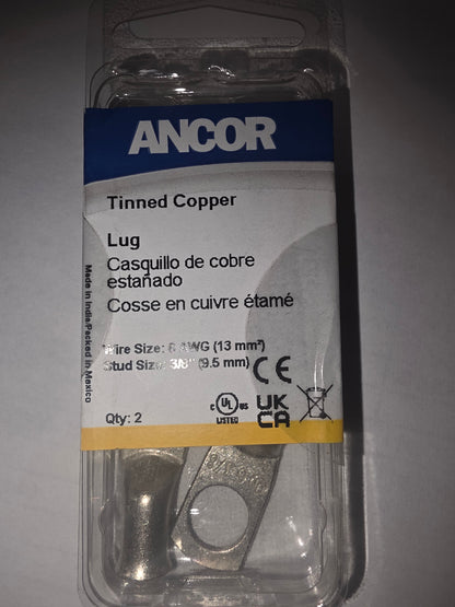Tinned Battery Lugs, #6 with 3/8" hole 2/Pk