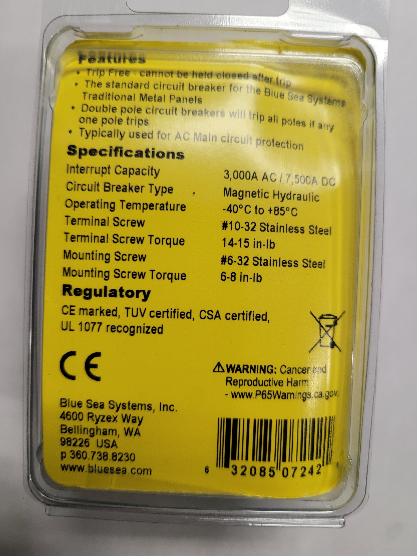 50 Amp Blue Sea Systems A-Series DC Double Pole Toggle Circuit Breaker