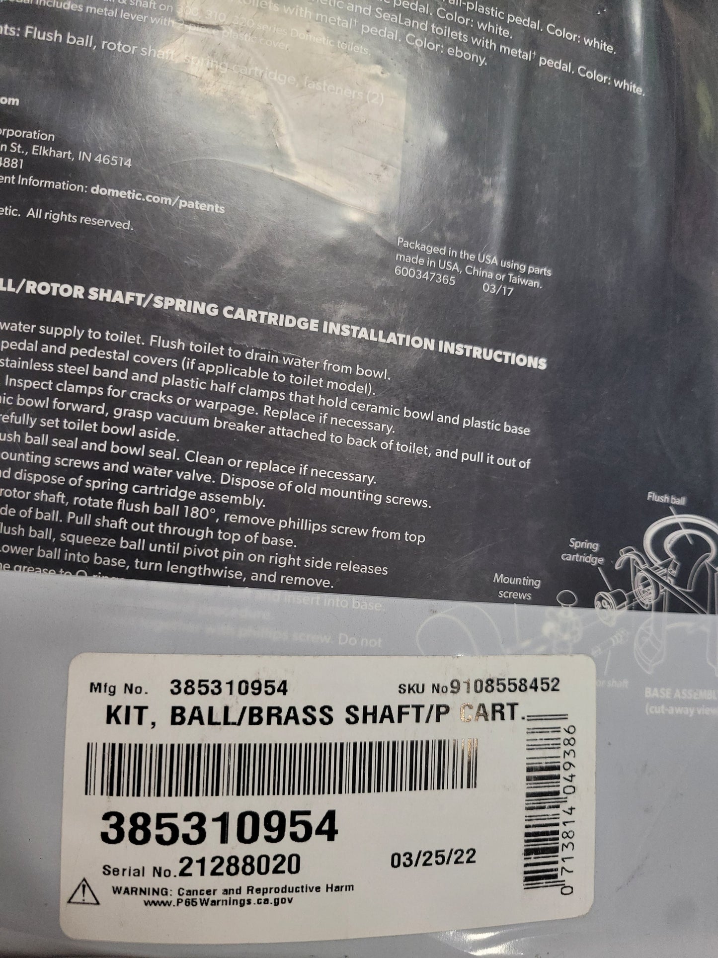 Dometic/Sealand | Ball, Shaft and Cartridge Kit | 385310954