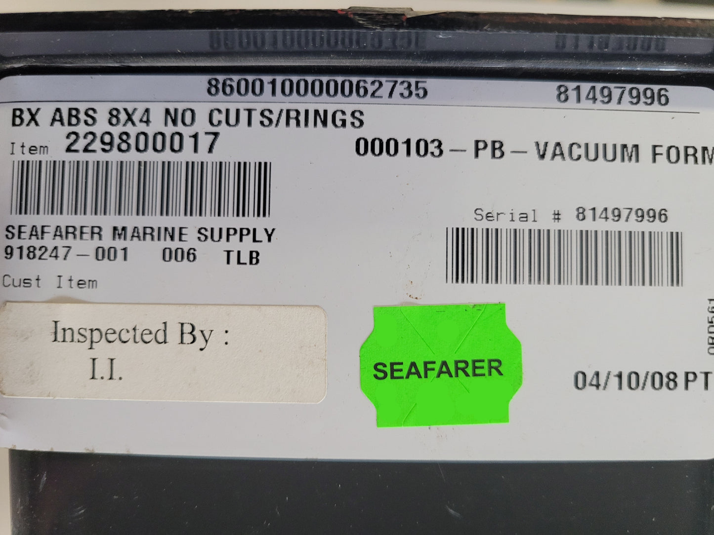 BX ABS 8X4 NO CUTS/RINGS Marine Air 229800017