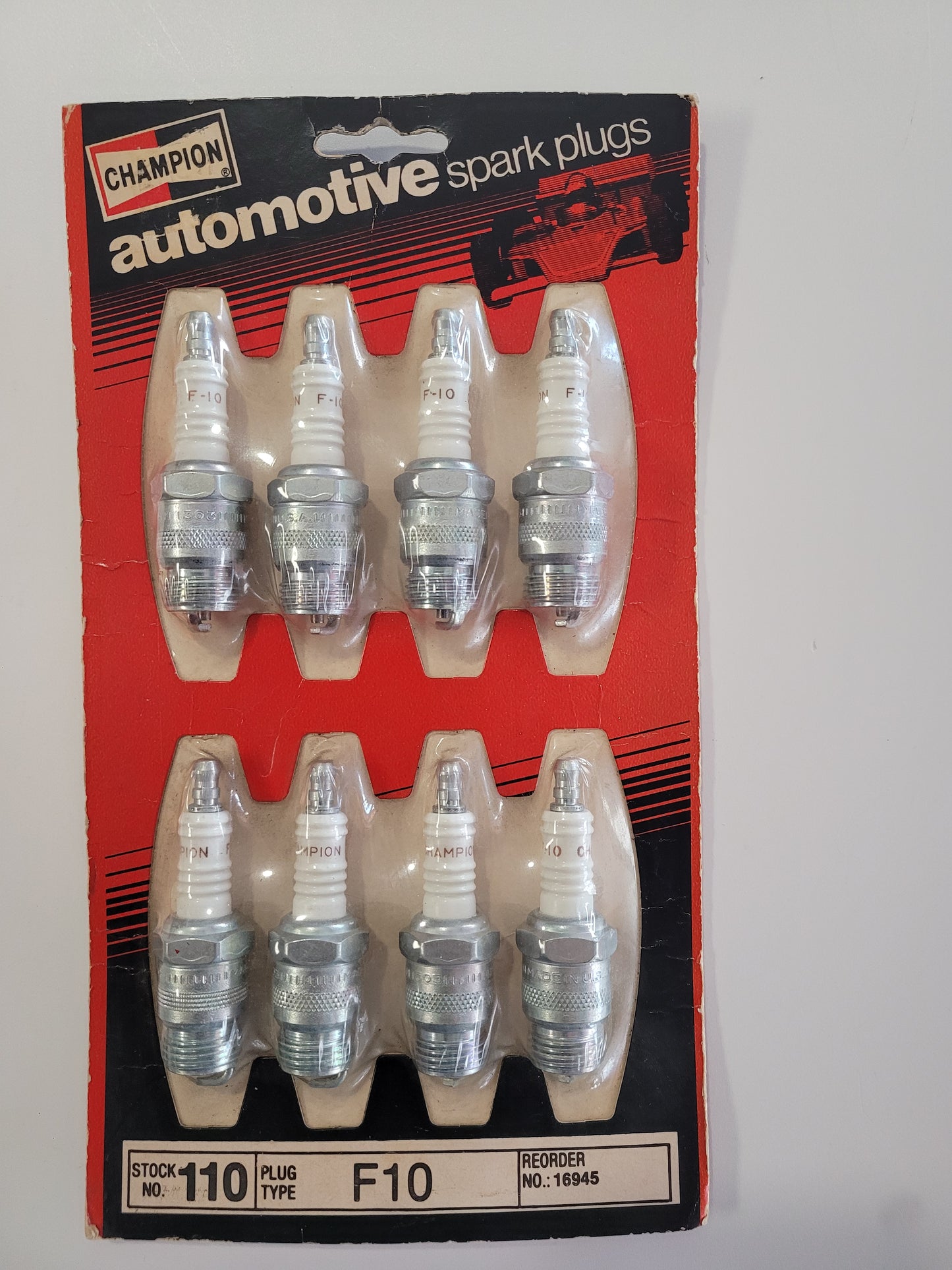 Champion F10 Nickel Spark Plug, Vintage Pkg. (NLA) (NOS) 8 plugs in package.
